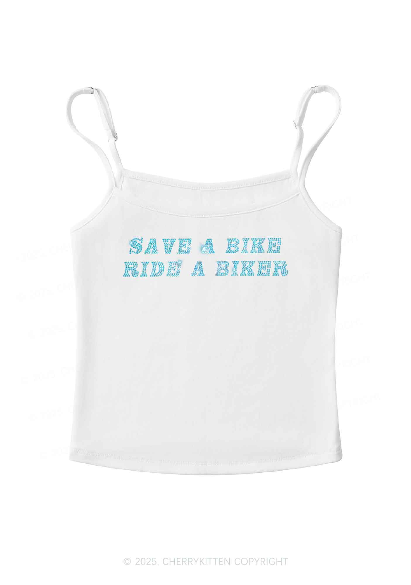 Rhinestone Save Bike Ride Biker Y2K Spaghetti Strap Cami Cherrykitten
