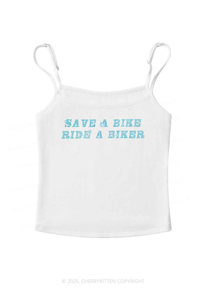 Rhinestone Save Bike Ride Biker Y2K Spaghetti Strap Cami Cherrykitten