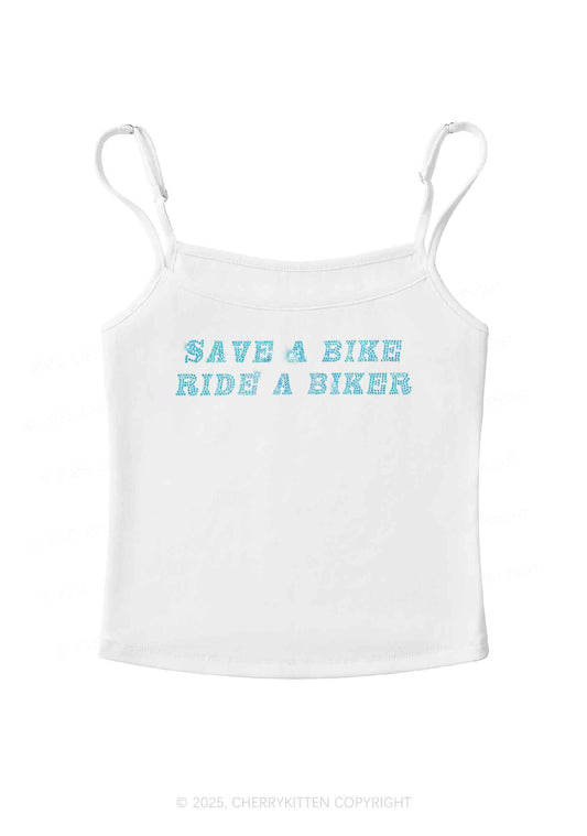 Rhinestone Save Bike Ride Biker Y2K Spaghetti Strap Cami Cherrykitten