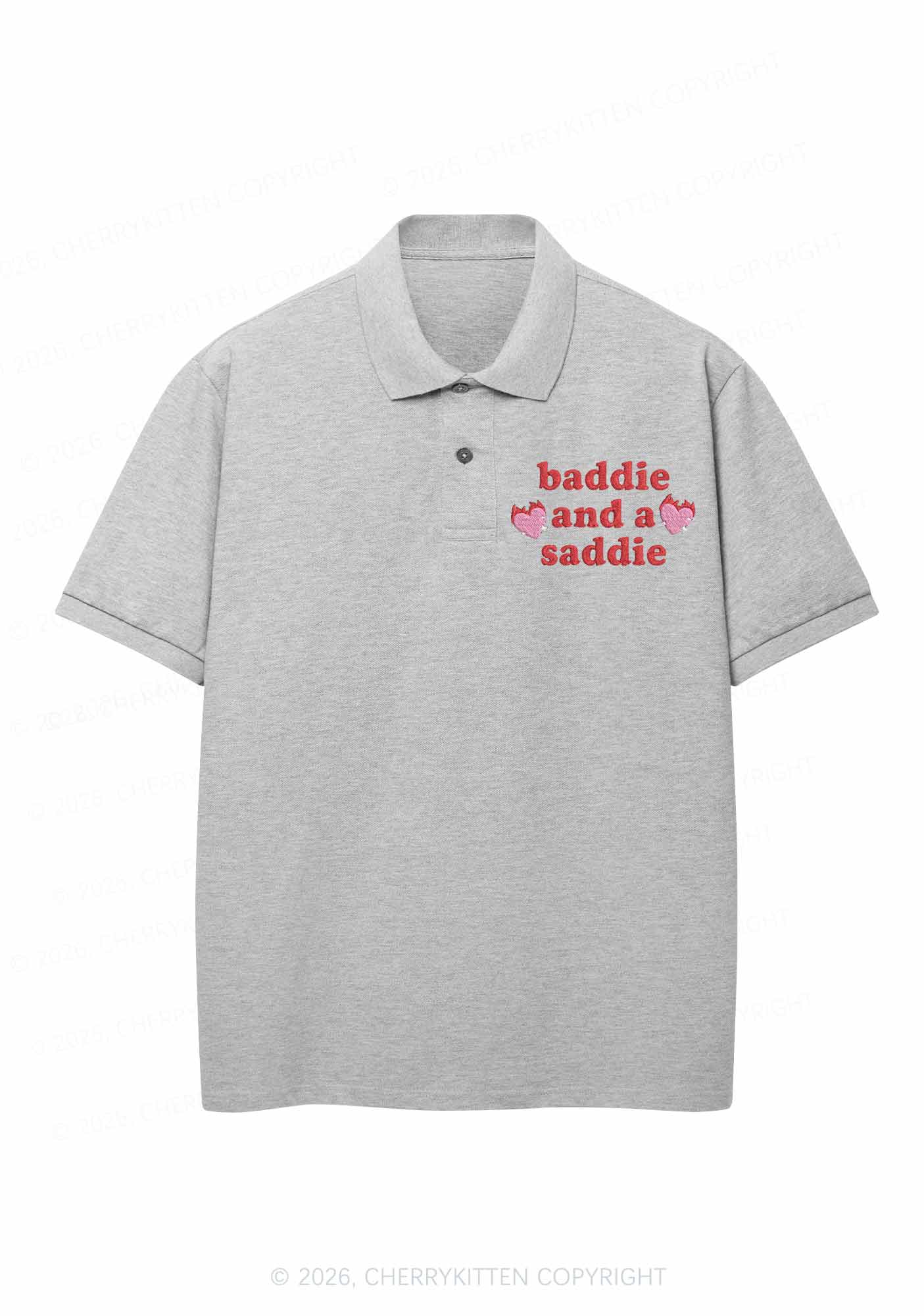 Embroidered Baddie And A Saddie Y2K Polo Shirts Cherrykitten