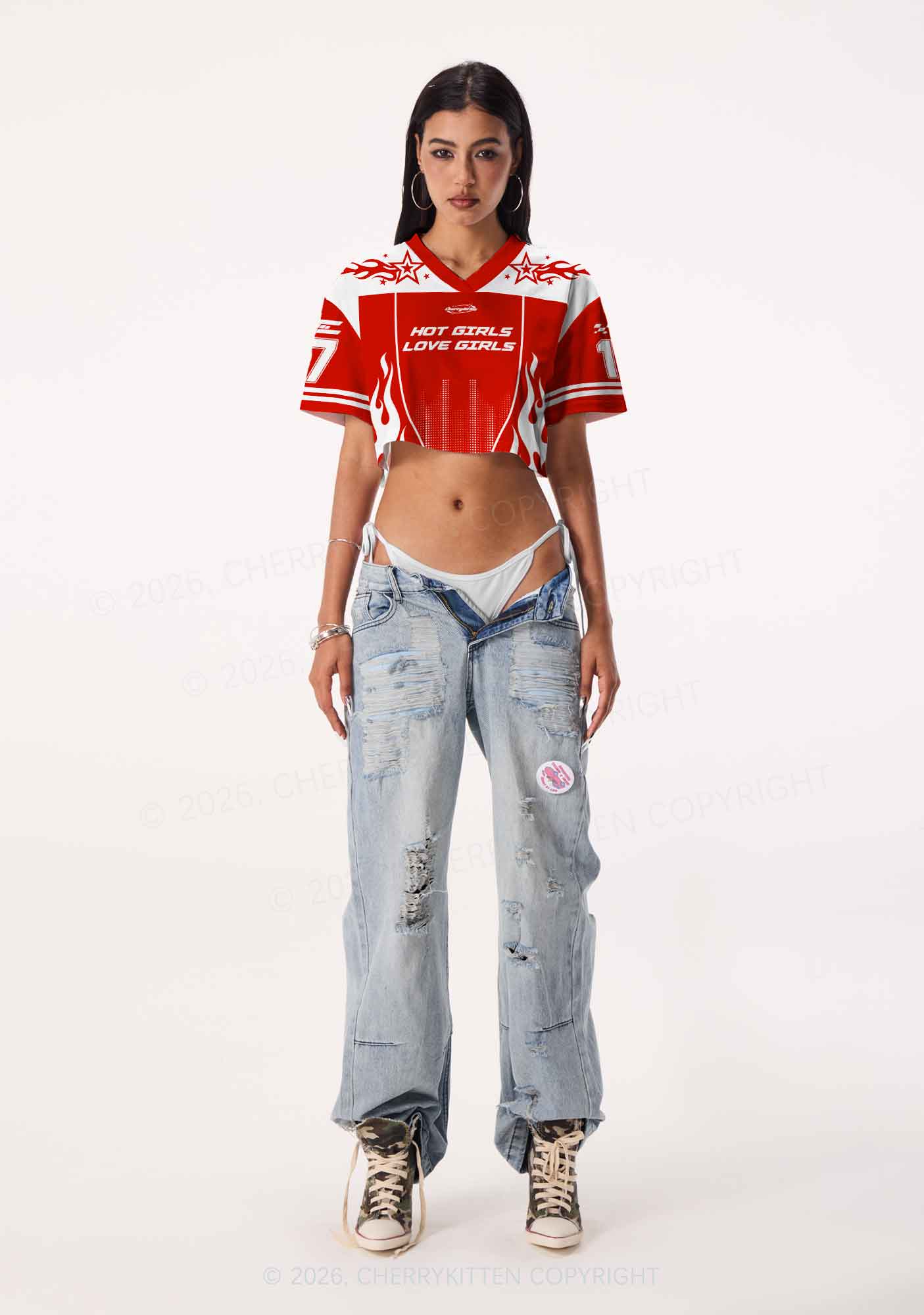 Hot Girls Love Girls Pride Y2K Crop Sport Jersey Shirts Cherrykitten