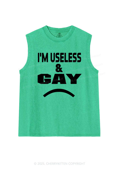 Useless Gay Pride Y2K Washed Muscle Tank Cherrykitten