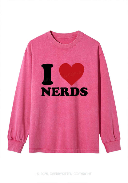 I Love Nerds Y2K Washed Long Sleeves Cherrykitten