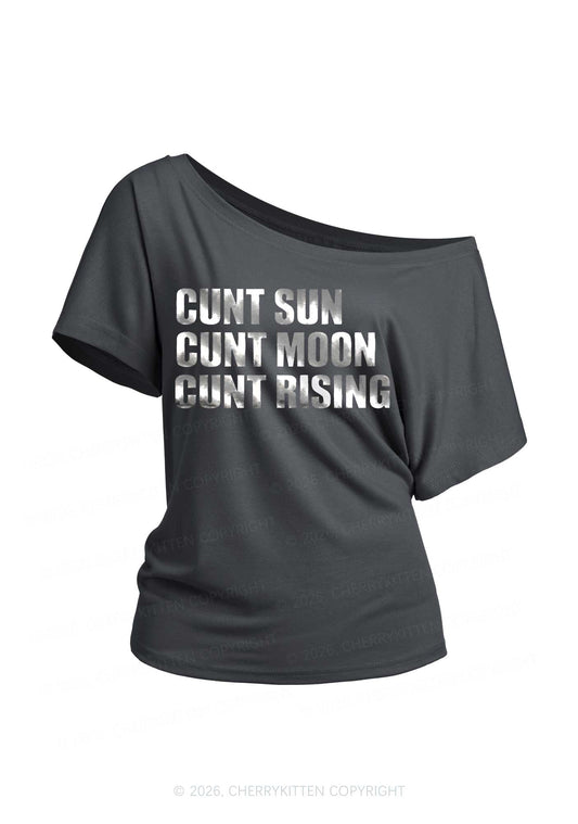 Cxxt Sun Moon Rising Silver Foil Printed Y2K Off Shoulder Tee Cherrykitten