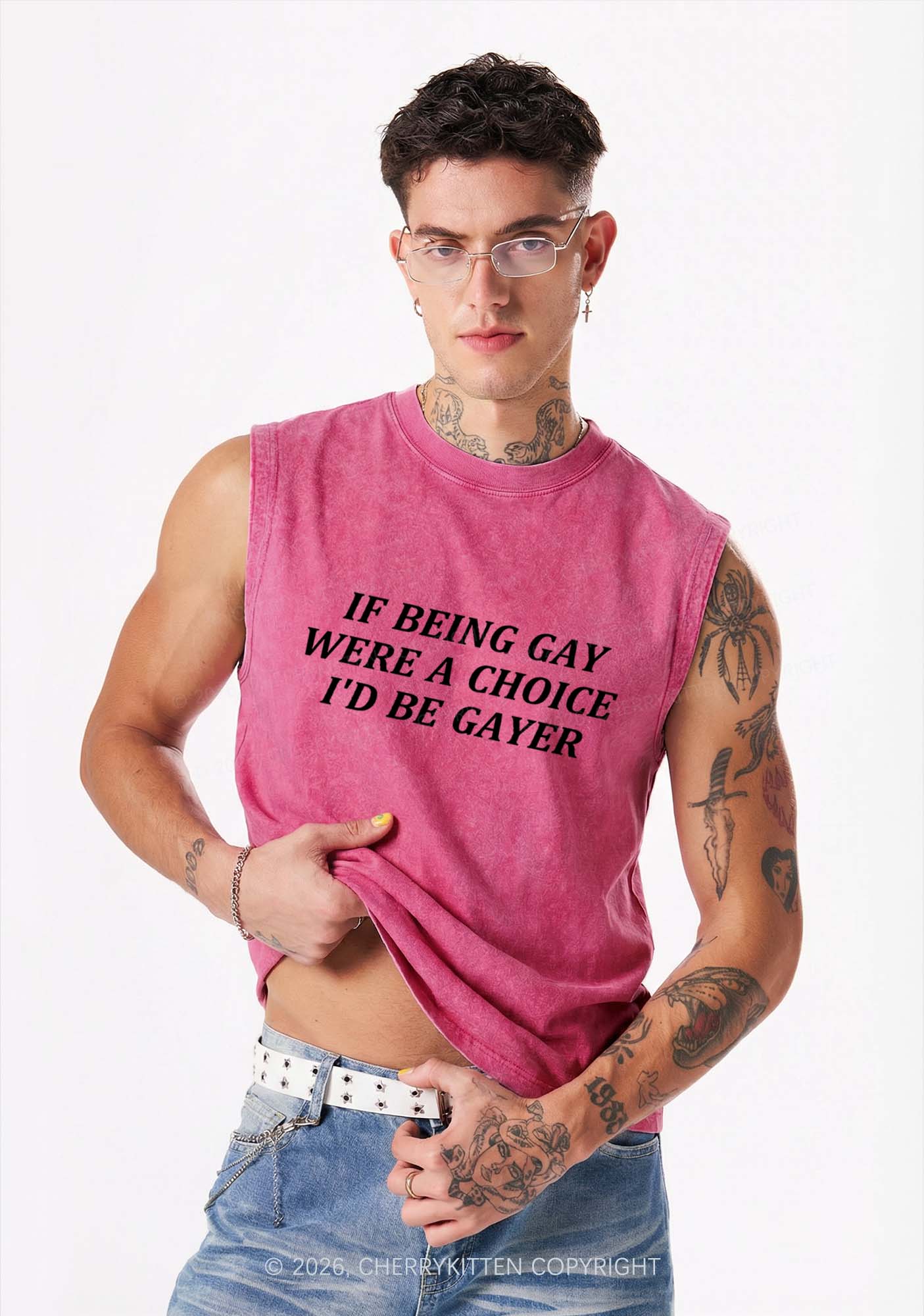 Being Gay Were A Choice Pride Y2K Washed Muscle Tank Cherrykitten