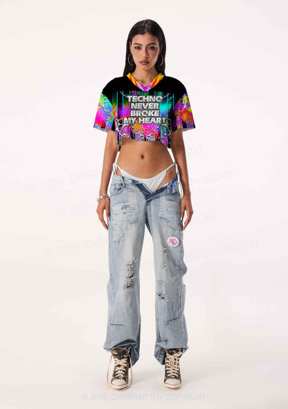 Techno Never Broke My Heart Y2K Crop Sport Jersey Shirts Cherrykitten