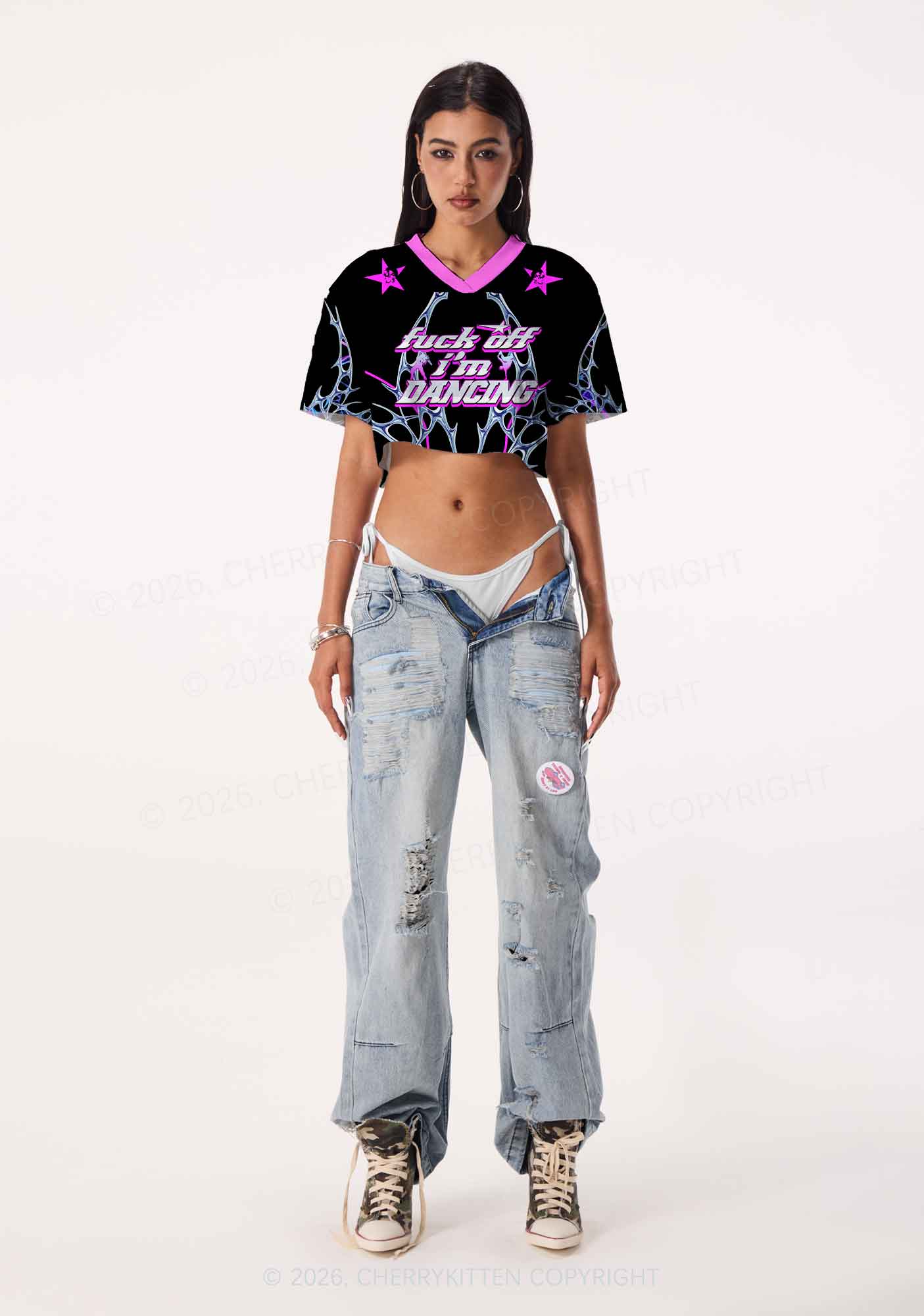 Fxxk Off Im Dancing Y2K Crop Sport Jersey Shirts Cherrykitten