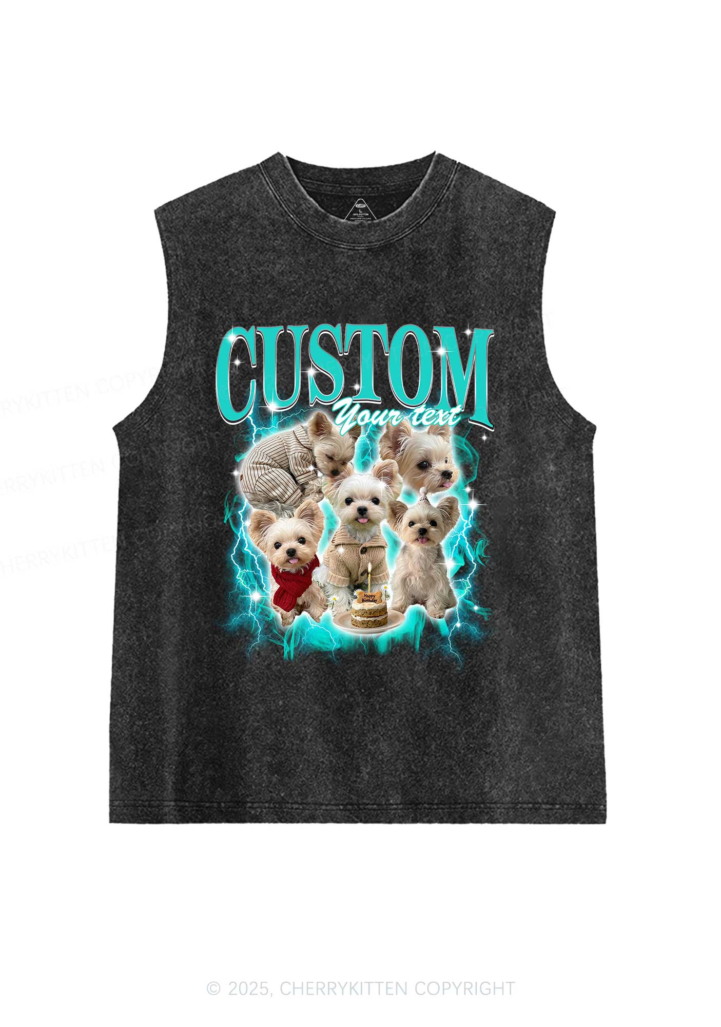 Custom Sparkle Dog Photo Y2K Washed Muscle Tank Cherrykitten
