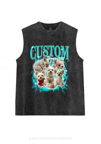 Custom Sparkle Dog Photo Y2K Washed Muscle Tank Cherrykitten