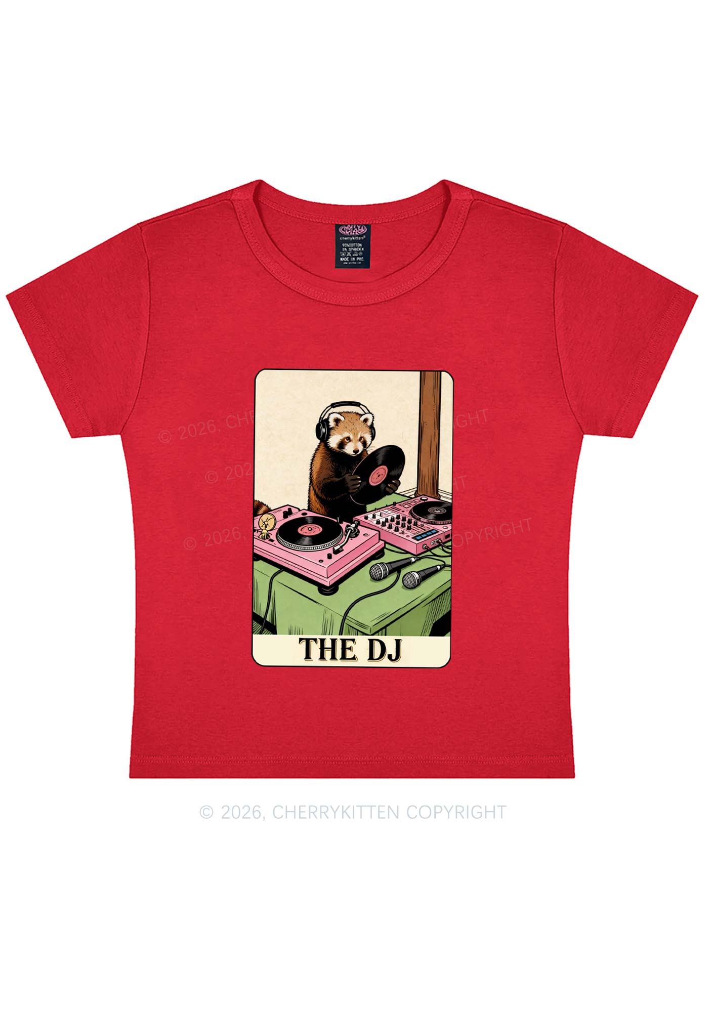 The DJ Raccoon Y2K Baby Tee Cherrykitten