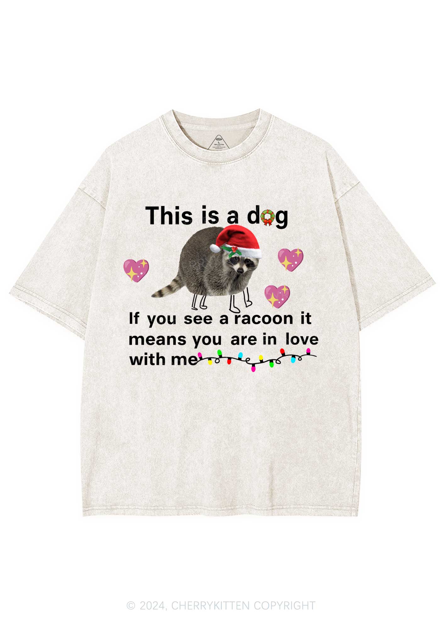Christmas Dog Racoon Y2K Washed Tee Cherrykitten