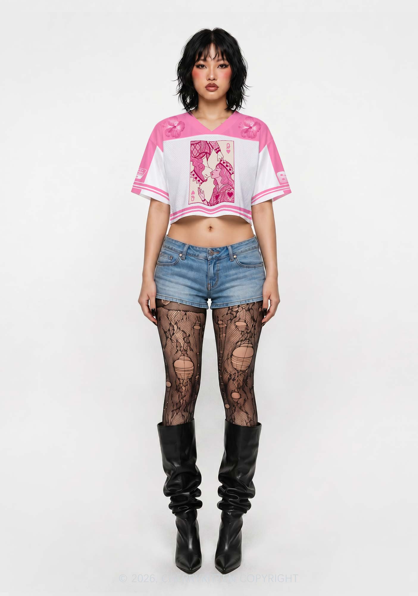 Two Pink Queens Kissing Pride Y2K Crop Sport Jersey Shirts Cherrykitten