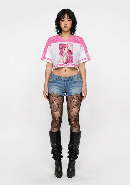 Two Pink Queens Kissing Pride Y2K Crop Sport Jersey Shirts Cherrykitten