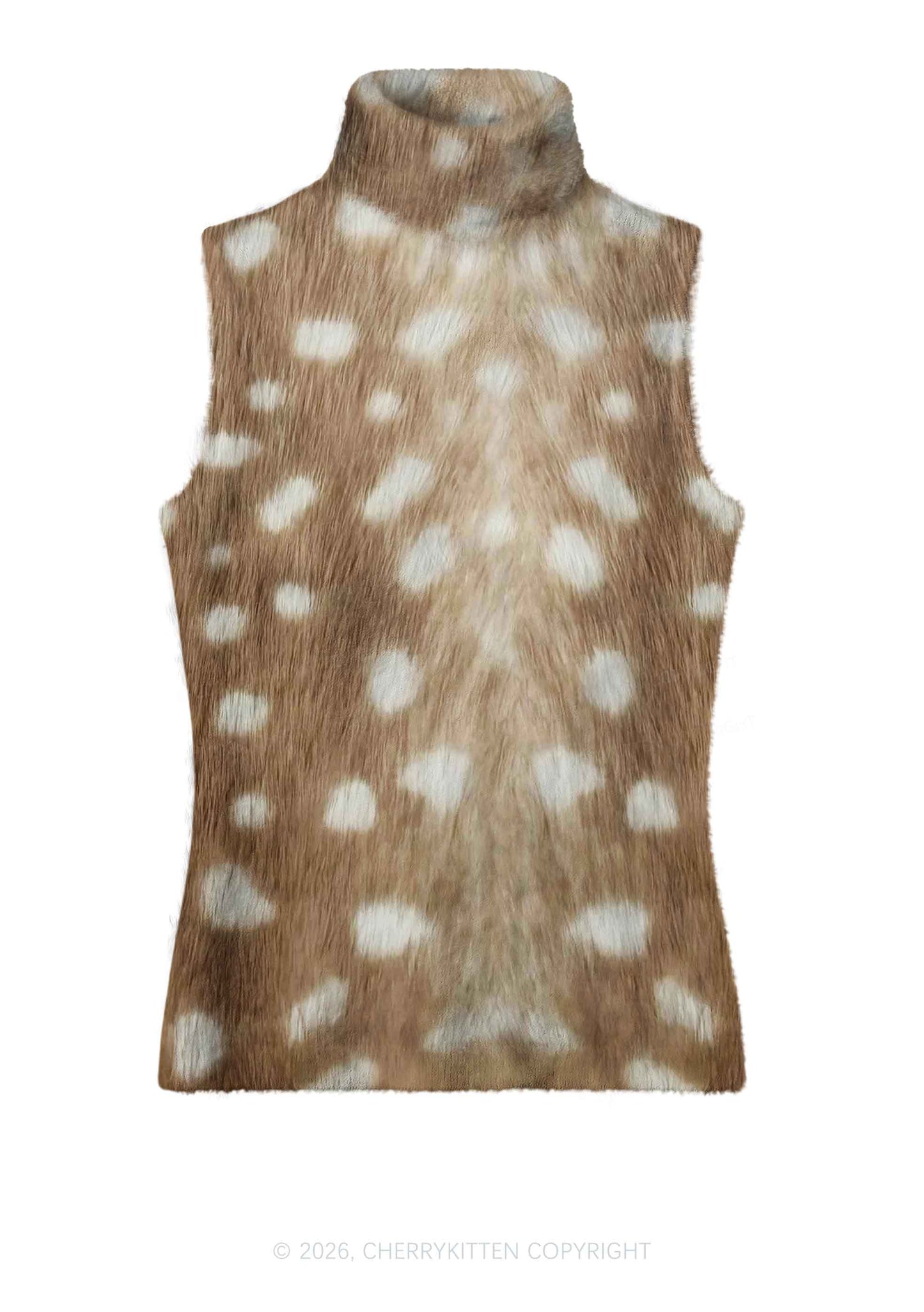 Deer Texture Y2K Knit Turtleneck Tank Top Cherrykitten
