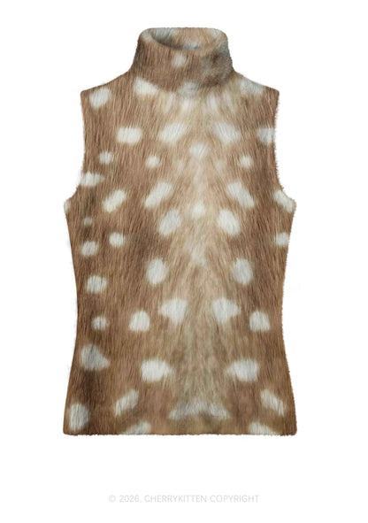 Deer Texture Y2K Knit Turtleneck Tank Top Cherrykitten