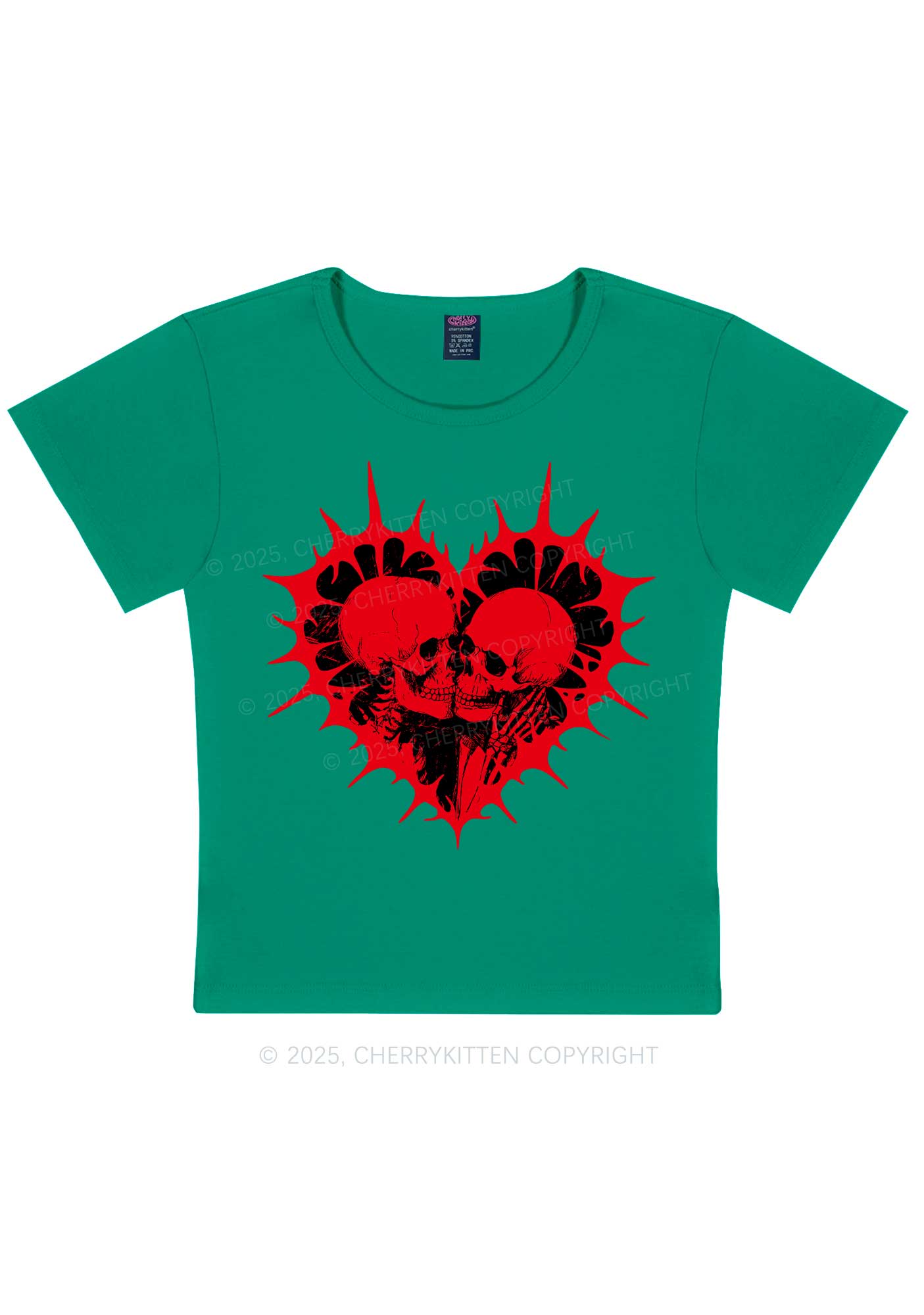Spiked Heart Skulls Valentine's Day Y2K Baby Tee Cherrykitten