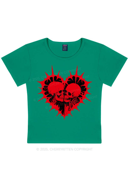 Spiked Heart Skulls Valentine's Day Y2K Baby Tee Cherrykitten