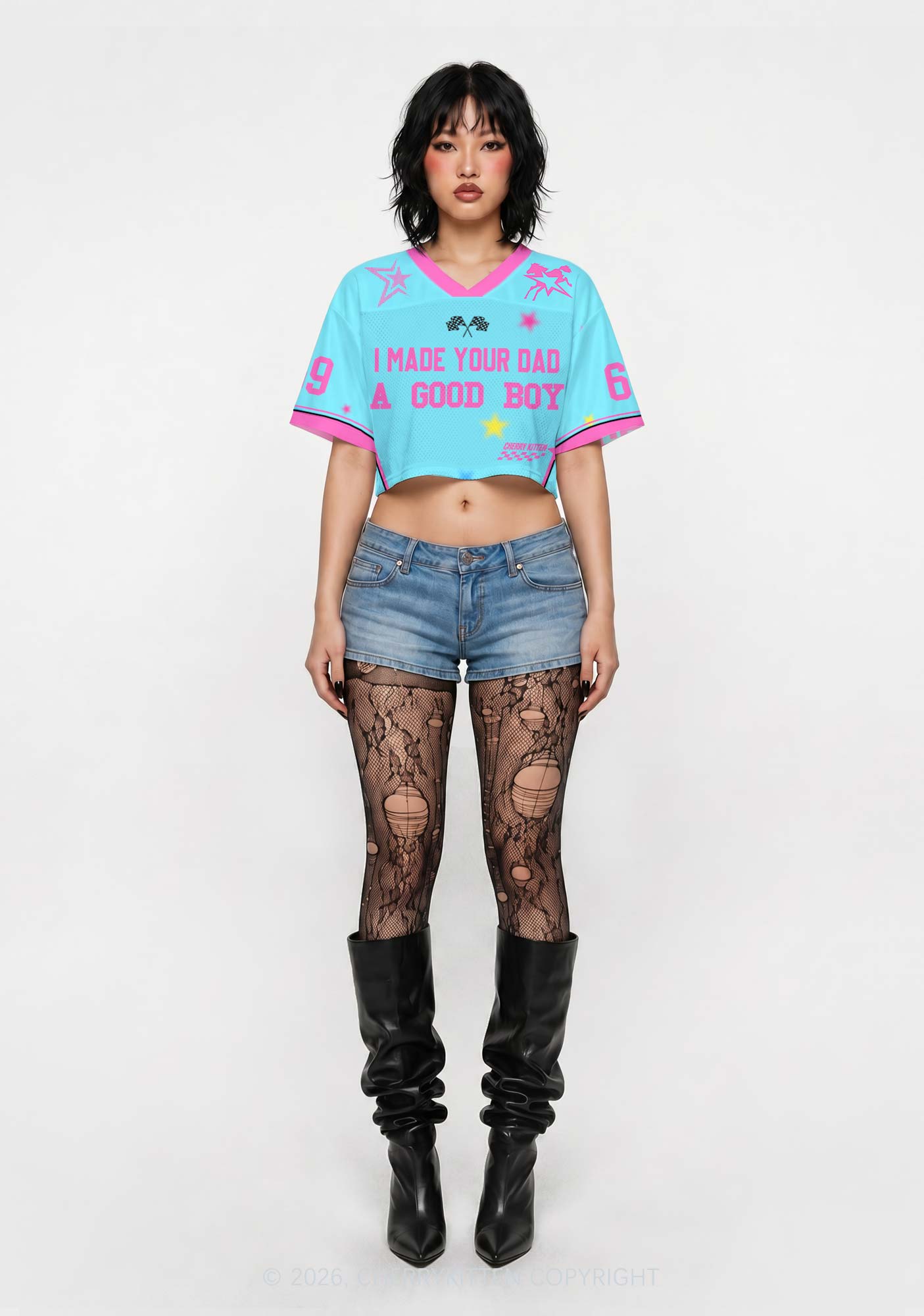 Made Your Dad A Good Boy Y2K Crop Sport Jersey Shirts Cherrykitten