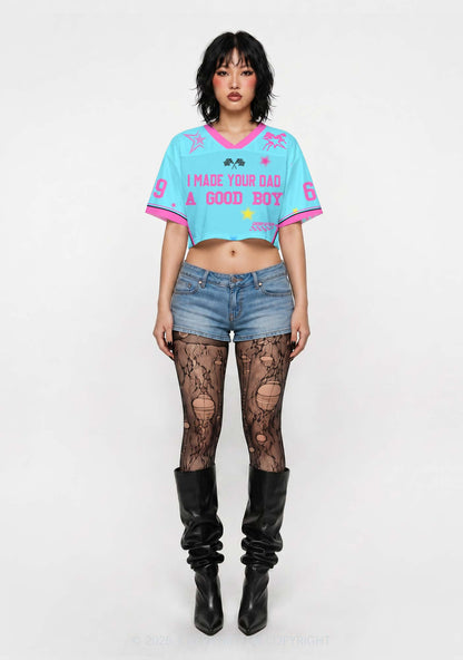 Made Your Dad A Good Boy Y2K Crop Sport Jersey Shirts Cherrykitten