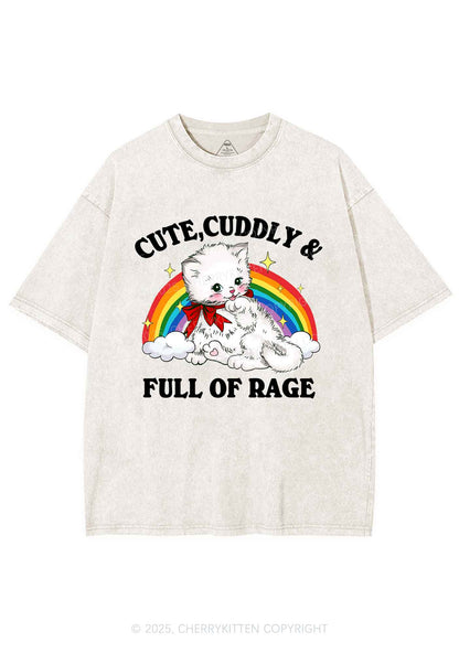 Cuddly Cat Full Of Rage Y2K Shirts Washed Tee Cherrykitten