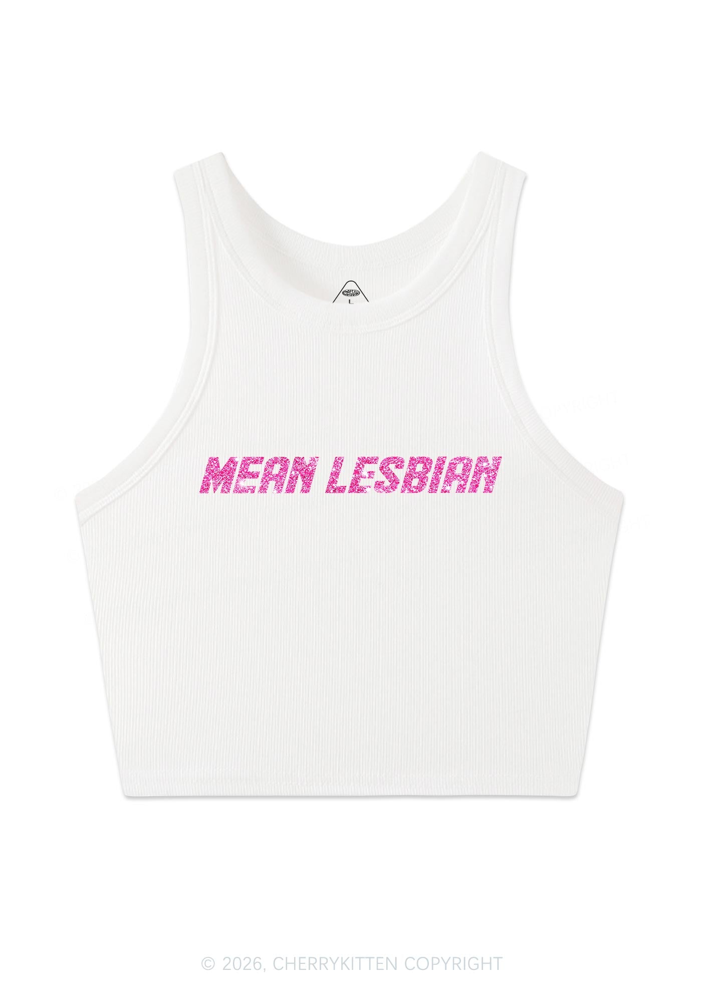 Glitter Mean Lesbian Pride Y2K Crop Tank Top Cherrykitten