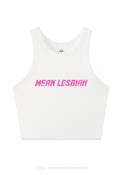 Glitter Mean Lesbian Pride Y2K Crop Tank Top Cherrykitten