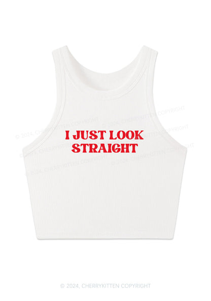 I Just Look Straight Y2K Crop Tank Top Cherrykitten