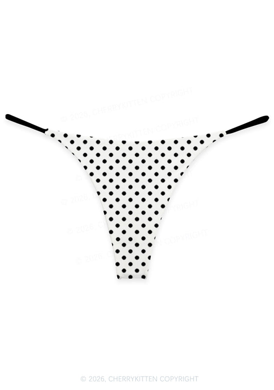 Black Dots On White Y2K Print Bikini String Thong Cherrykitten