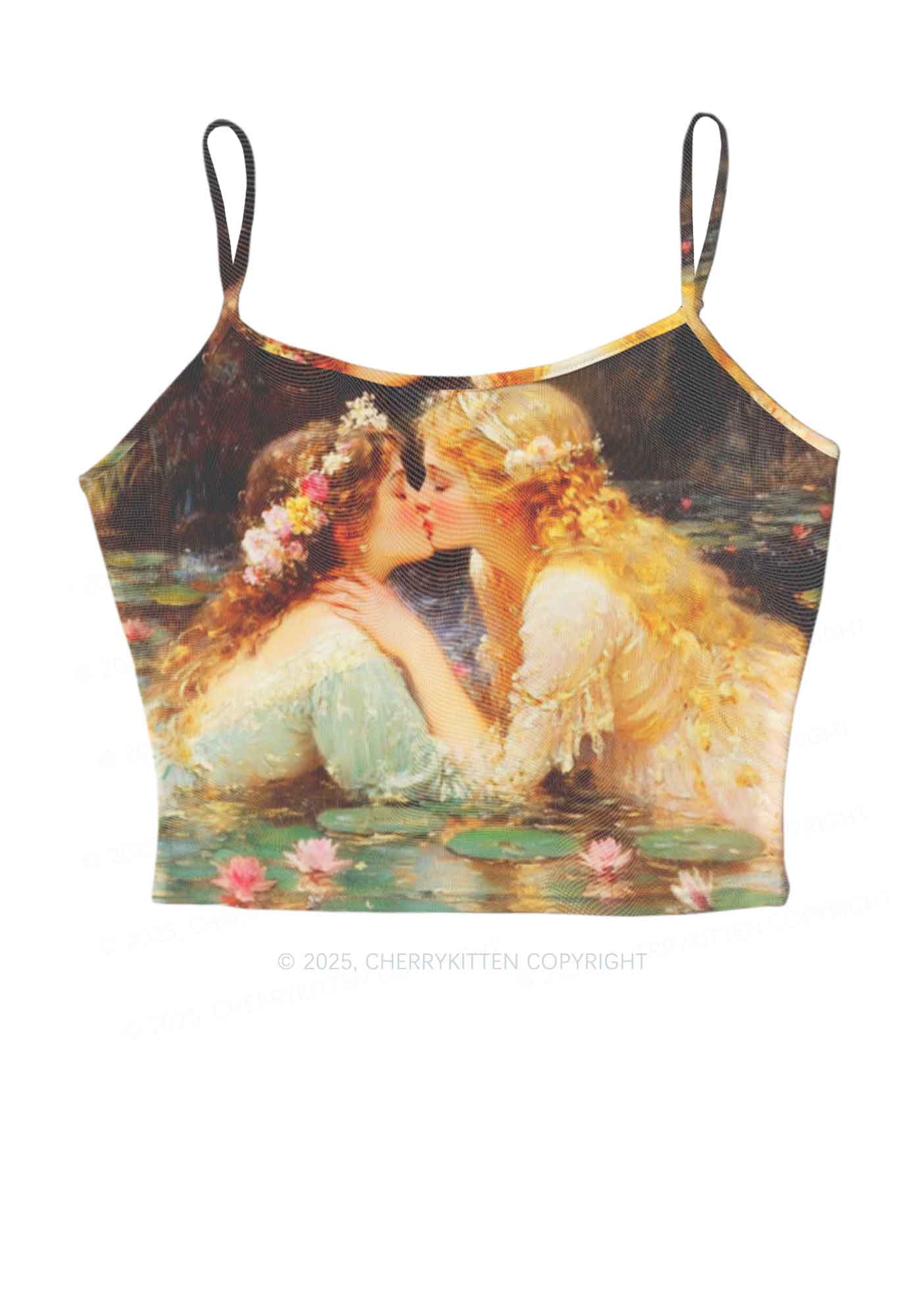 Romantic Kissing Girls Pride Y2K Mesh Cami Tank Cherrykitten