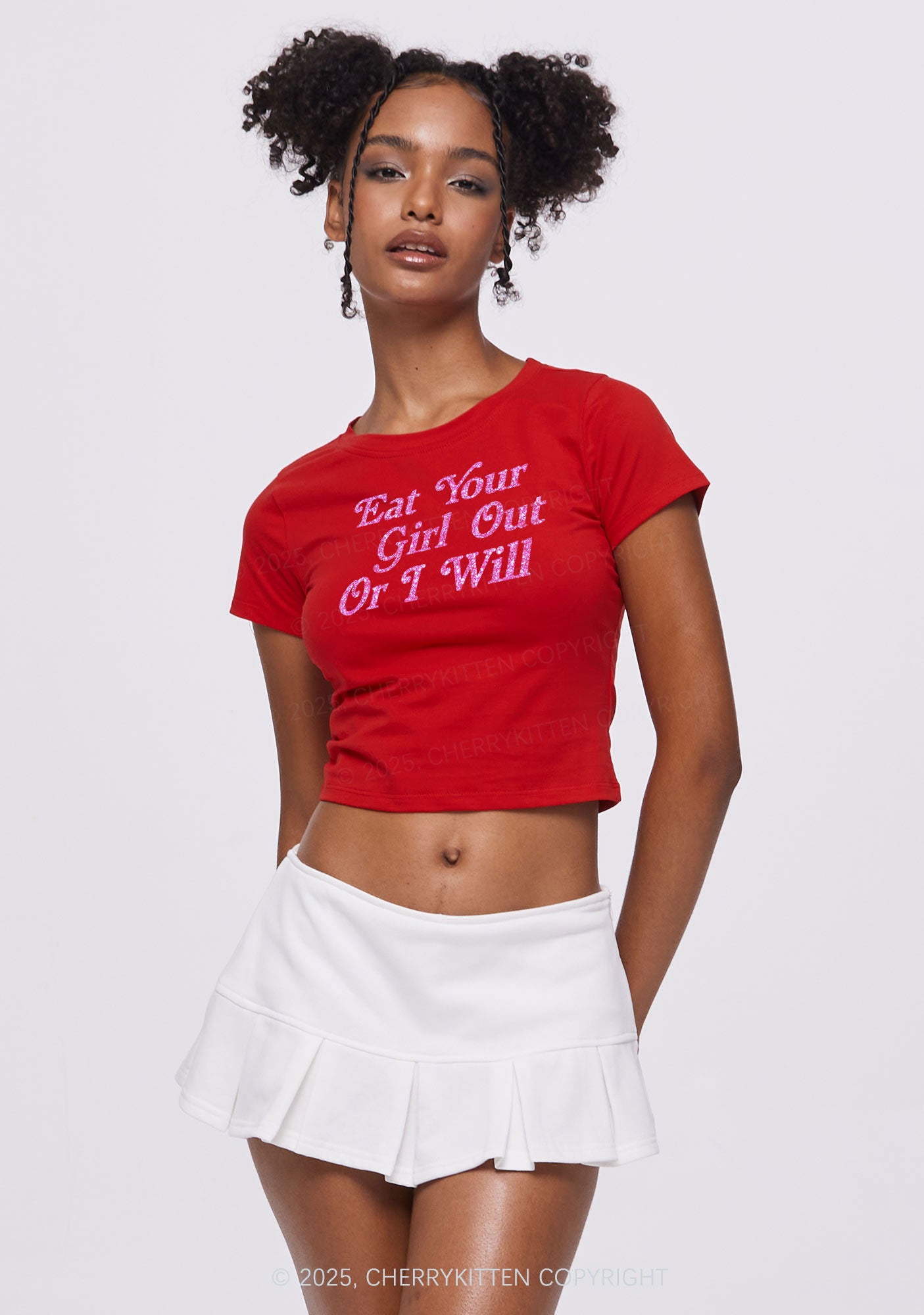 Glitter Eat Your Girl Out Y2K Baby Tee Cherrykitten