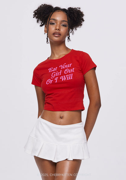 Glitter Eat Your Girl Out Y2K Baby Tee Cherrykitten