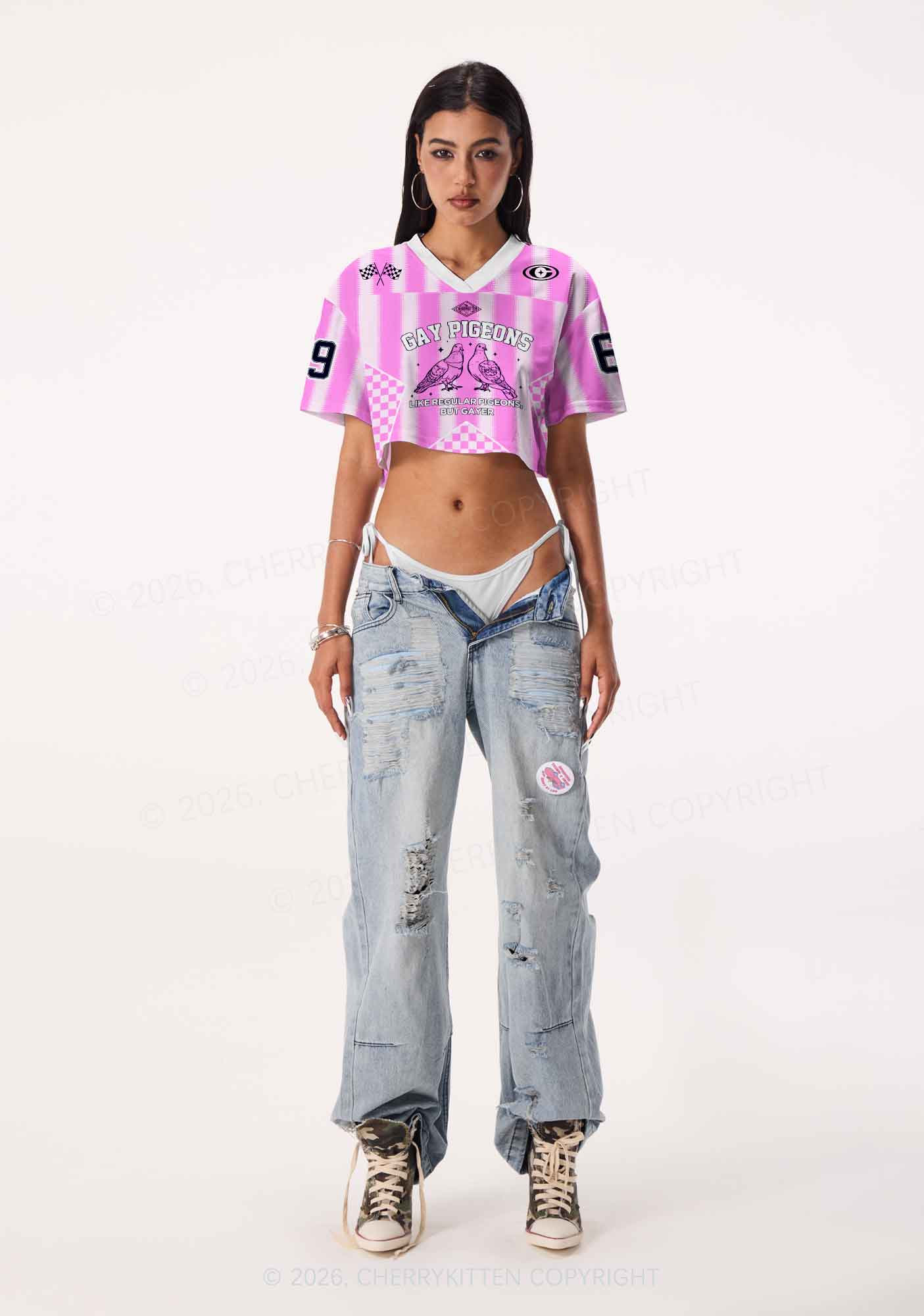 Gay Pigeons Pride Y2K Crop Sport Jersey Shirts Cherrykitten