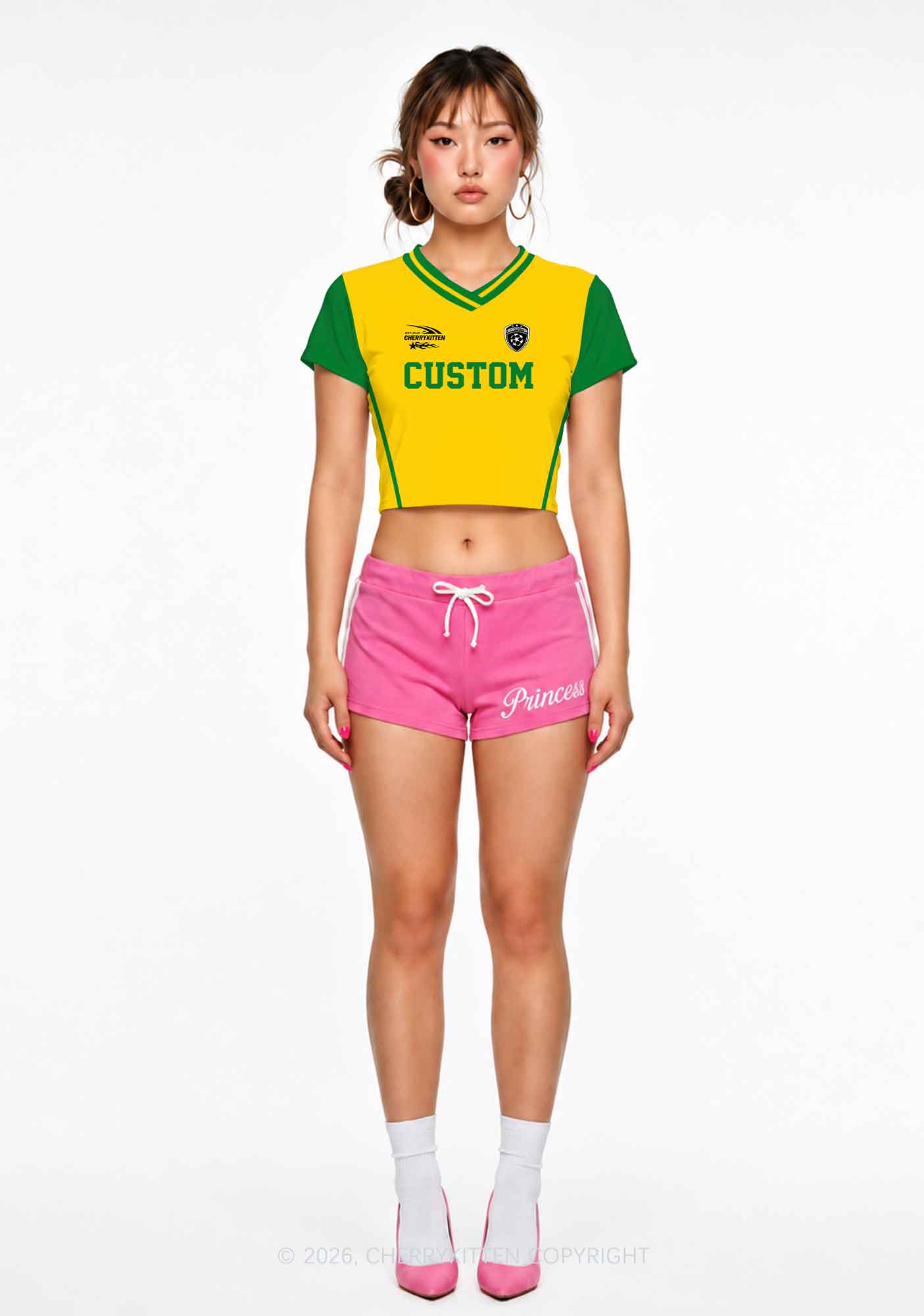 Custom Text Number Yellow Green Y2K Crop Football Jersey Shirts Cherrykitten