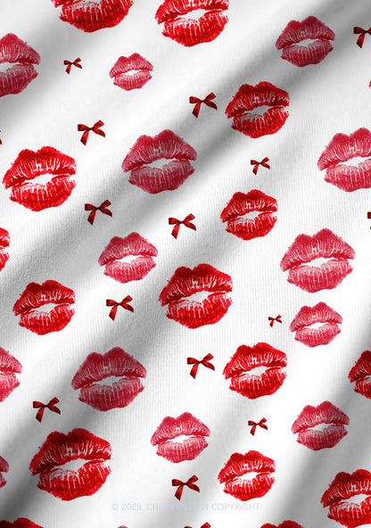 Red Lips Bows Y2K Print Long Sleeve Pajama Set Cherrykitten