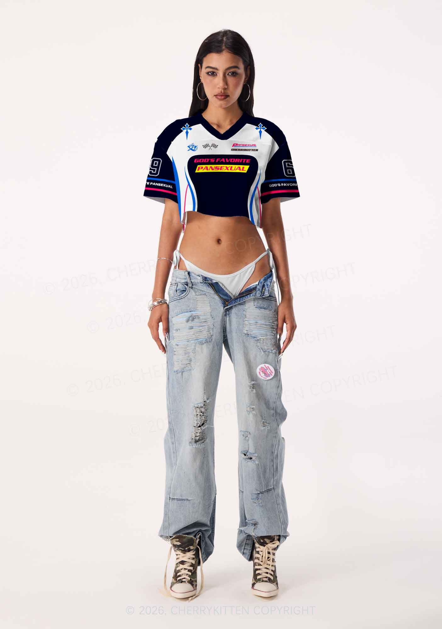 Gods Favorite Pansexual Pride Y2K Crop Sport Jersey Shirts Cherrykitten