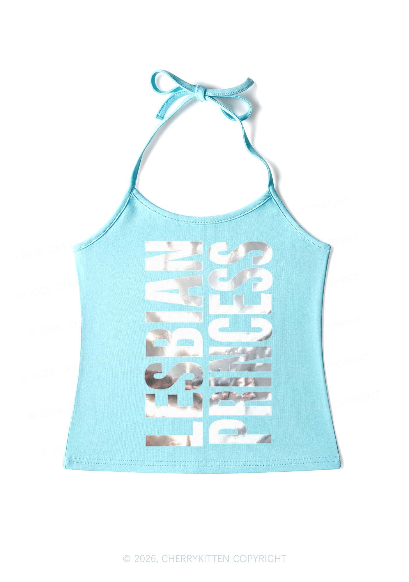 Lesbian Princess Pride Silver Foil Printed Y2K Halter Neck Cami Cherrykitten