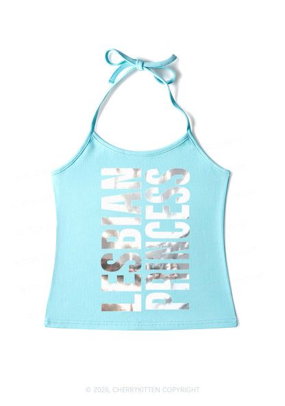 Lesbian Princess Pride Silver Foil Printed Y2K Halter Neck Cami Cherrykitten