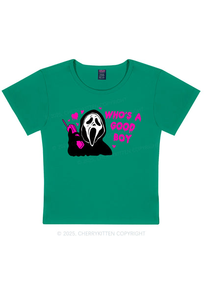Halloween Whos Good Boy Y2K Baby Tee Cherrykitten
