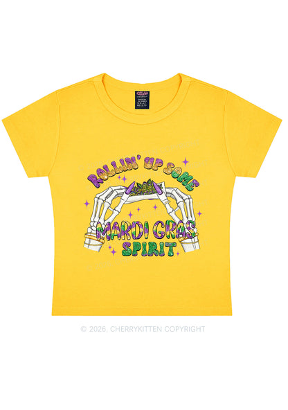 Rollin Up Mardi Gras Spirit Y2K Baby Tee Cherrykitten