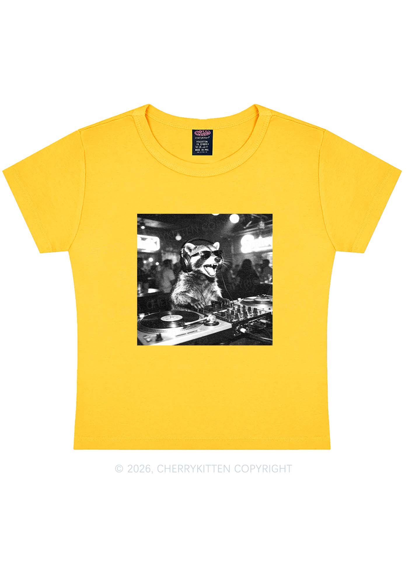 Vintage DJ Raccoon Y2K Baby Tee Cherrykitten