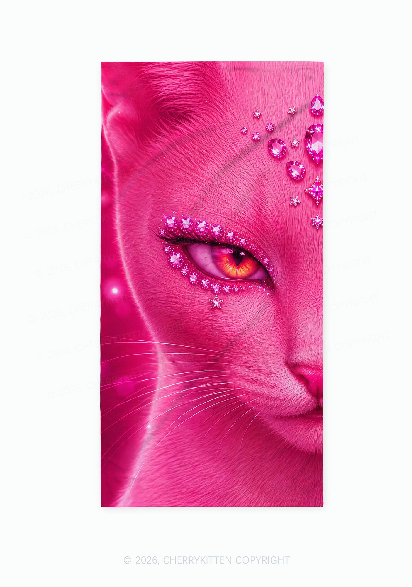 Pink Eyeshadow Cat Y2K Beach Towel Cherrykitten
