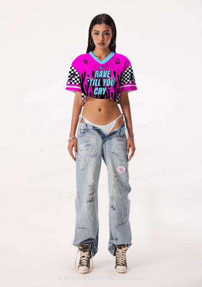 Rave Till You Cry Y2K Crop Sport Jersey Shirts Cherrykitten