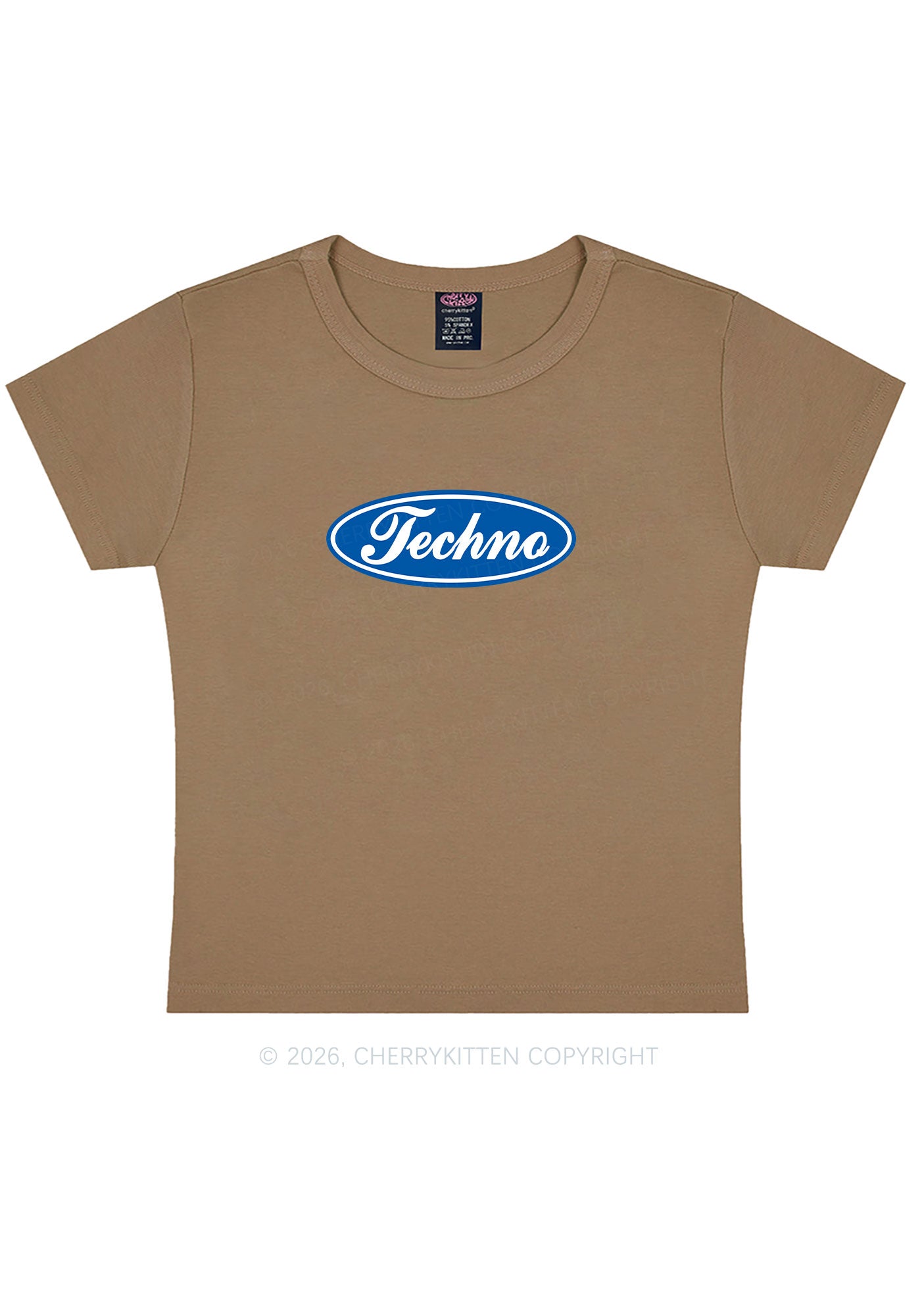 Oval Techno Y2K Baby Tee Cherrykitten