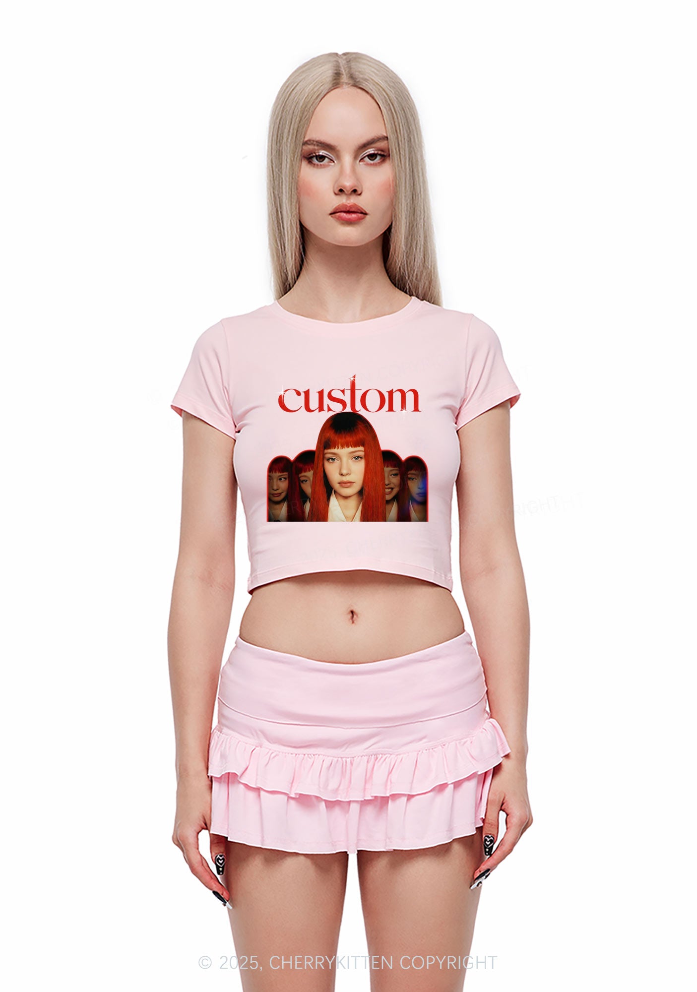 Custom Five Portraits Y2K Baby Tee Cherrykitten