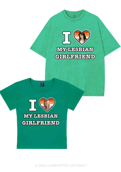 Custom My Lesbian GF Pride Y2K Valentine's Day Couple Shirt Cherrykitten