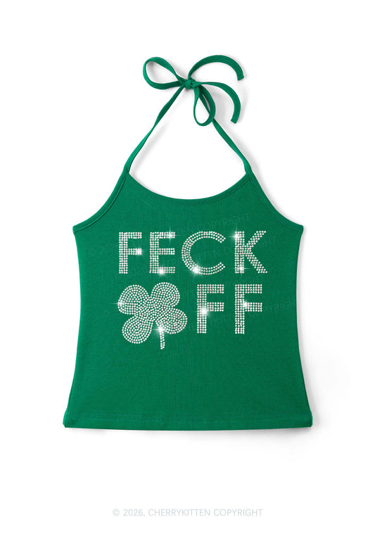 Rhinestone Feck Off St Patricks Y2K Halter Neck Cami Cherrykitten