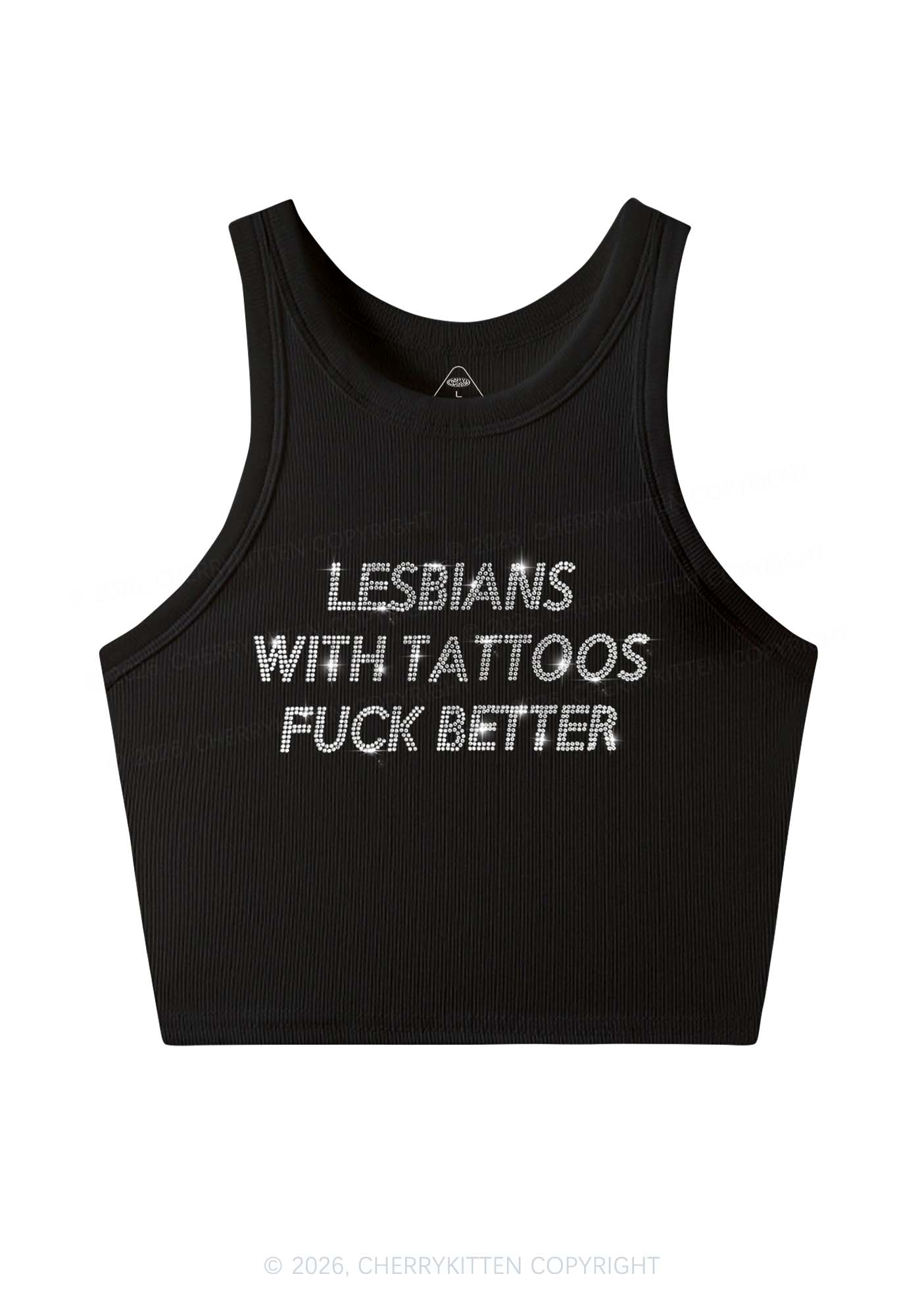 Rhinestone Lesbians With Tattoos Fxxk Better Pride Y2K Crop Tank Top Cherrykitten