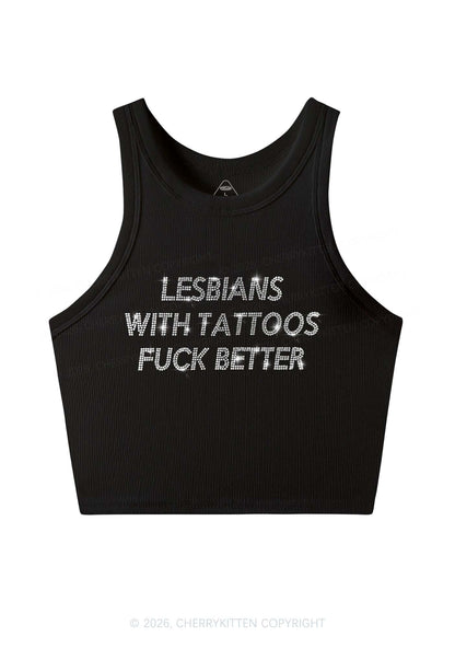 Rhinestone Lesbians With Tattoos Fxxk Better Pride Y2K Crop Tank Top Cherrykitten
