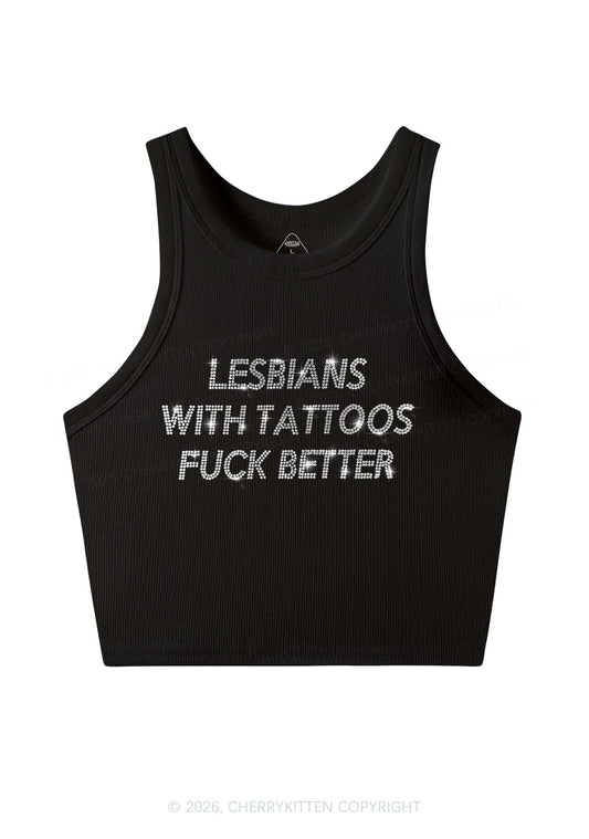 Rhinestone Lesbians With Tattoos Fxxk Better Pride Y2K Crop Tank Top Cherrykitten