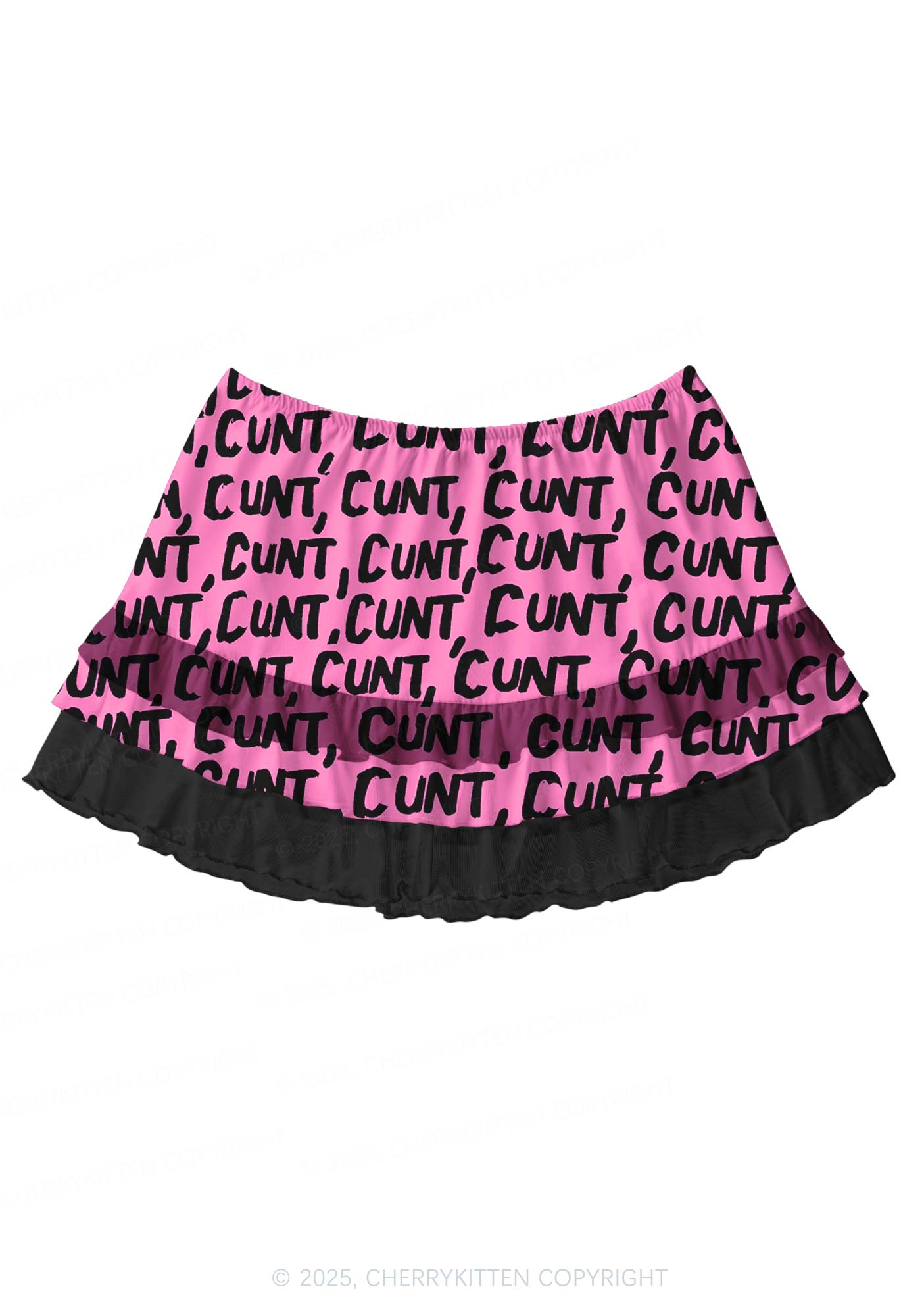 Black Cxxt On Pink Valentine's Day Y2K Print Mini Layered Skirt Cherrykitten